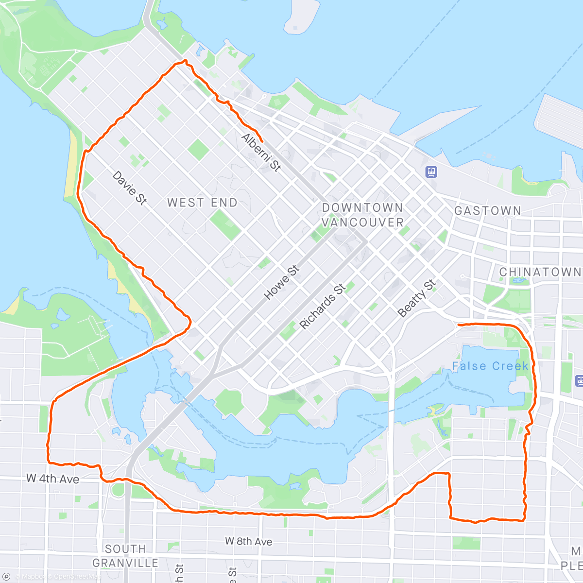 Kaart van de activiteit “Vancouver Sun Run,  but walk for me.. with 30000+ friends”