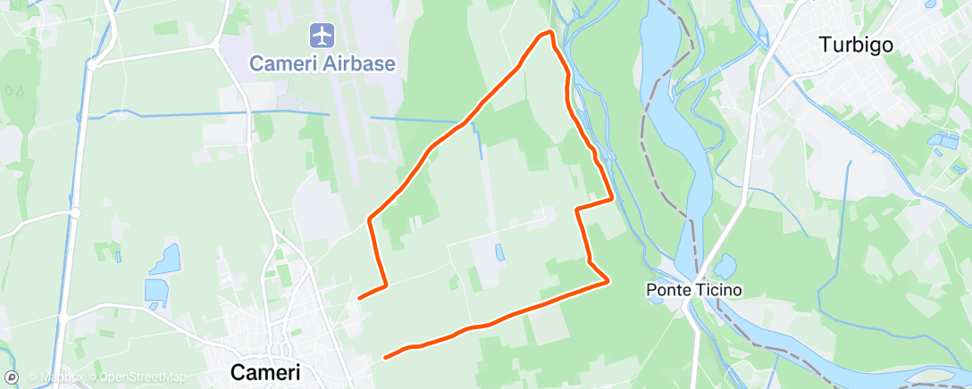 Map of the activity, 13 km run with 2x15’ faster 👍
