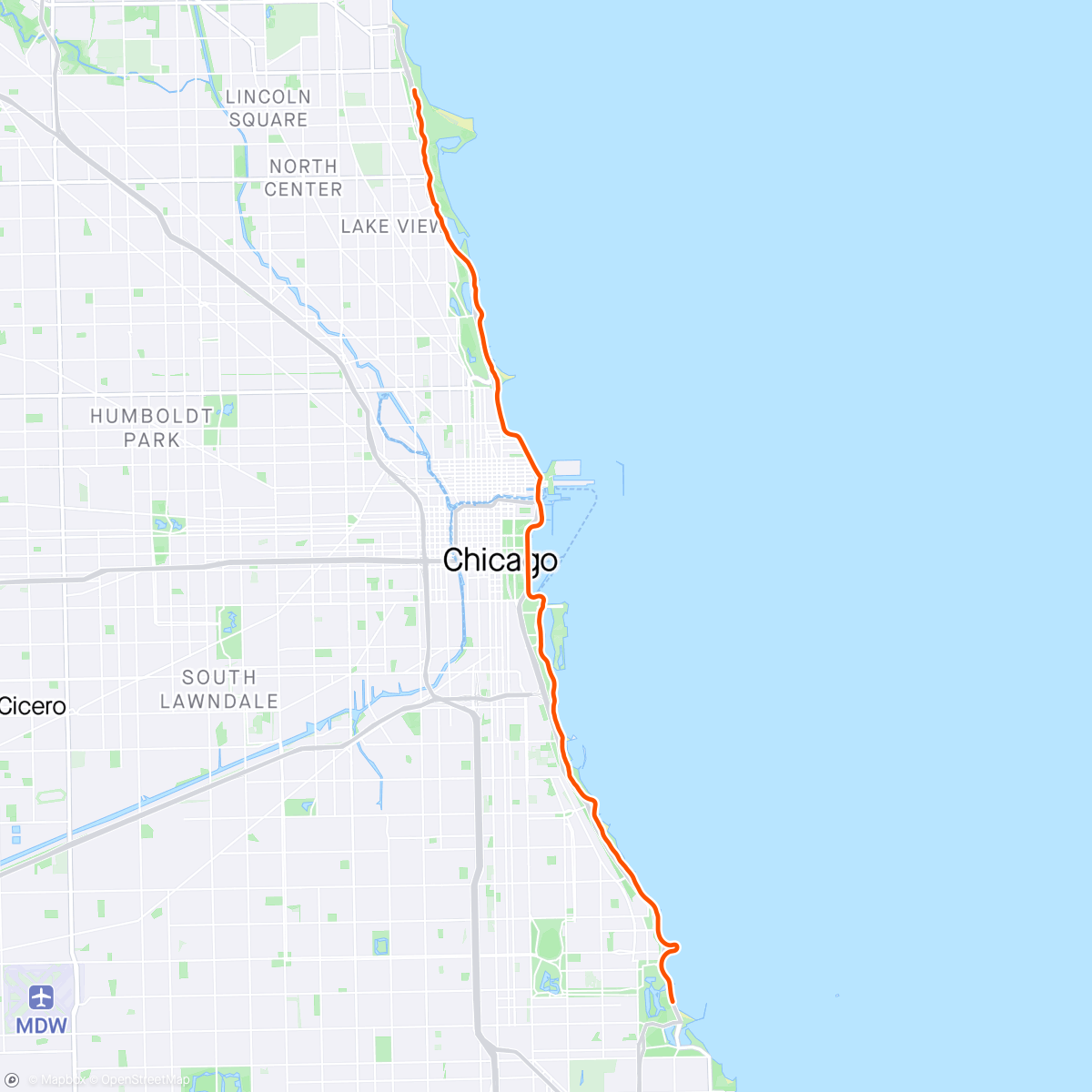 Map of the activity, BKOOL - Chicago Lakefront Trail - North to South - Full