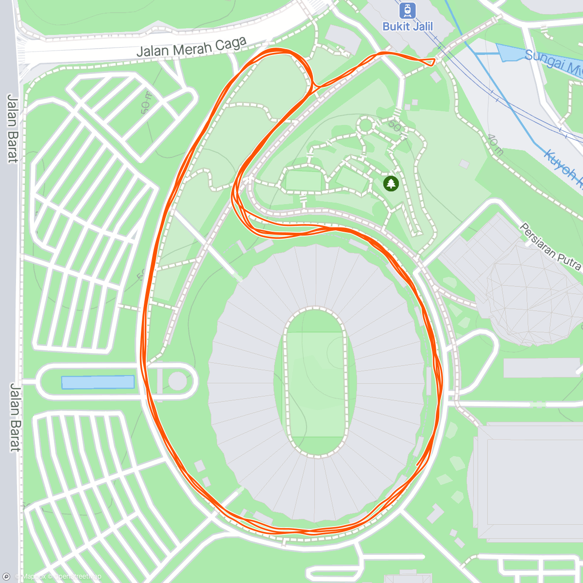 Map of the activity, Recovery Run -3. Every Tuesday evening training at Stadium Bukit Jalil.