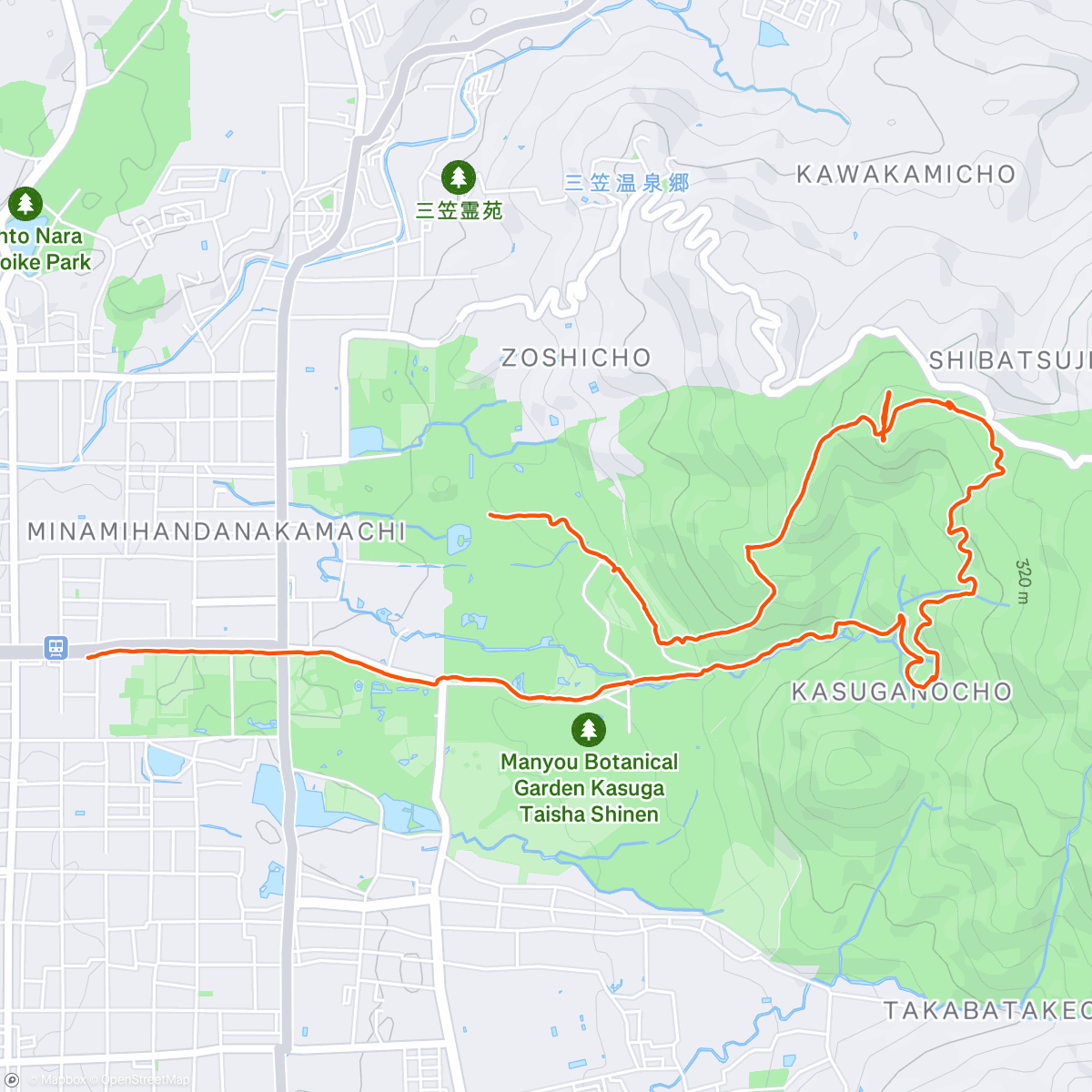 Map of the activity, Hike to Mt. Wakakusa