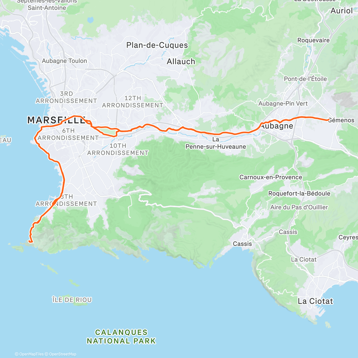 Map of the activity, Sortie vélo Marseille les Goudes 🎄🎅