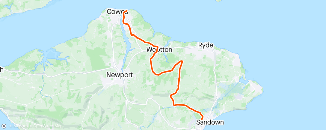 Map of the activity, IOW COWES AND BACK WITH WINDY RIDE