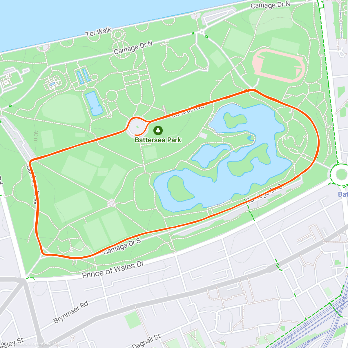 Map of the activity, Pacing RunThrough’s Chase The Sun Battersea Park 10K (50 mins) | OT: 49:56
