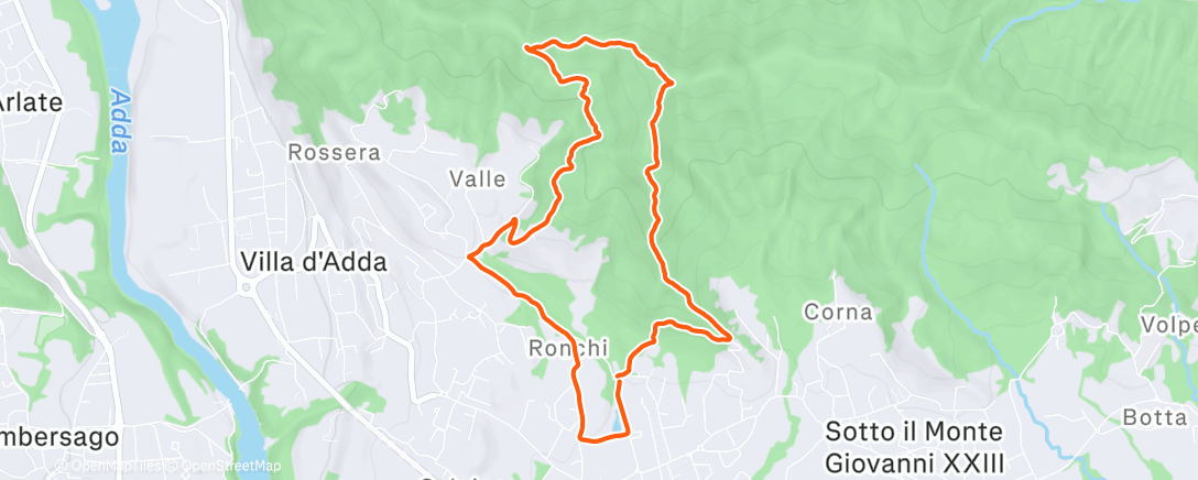 Map of the activity, Sessione di trail running serale