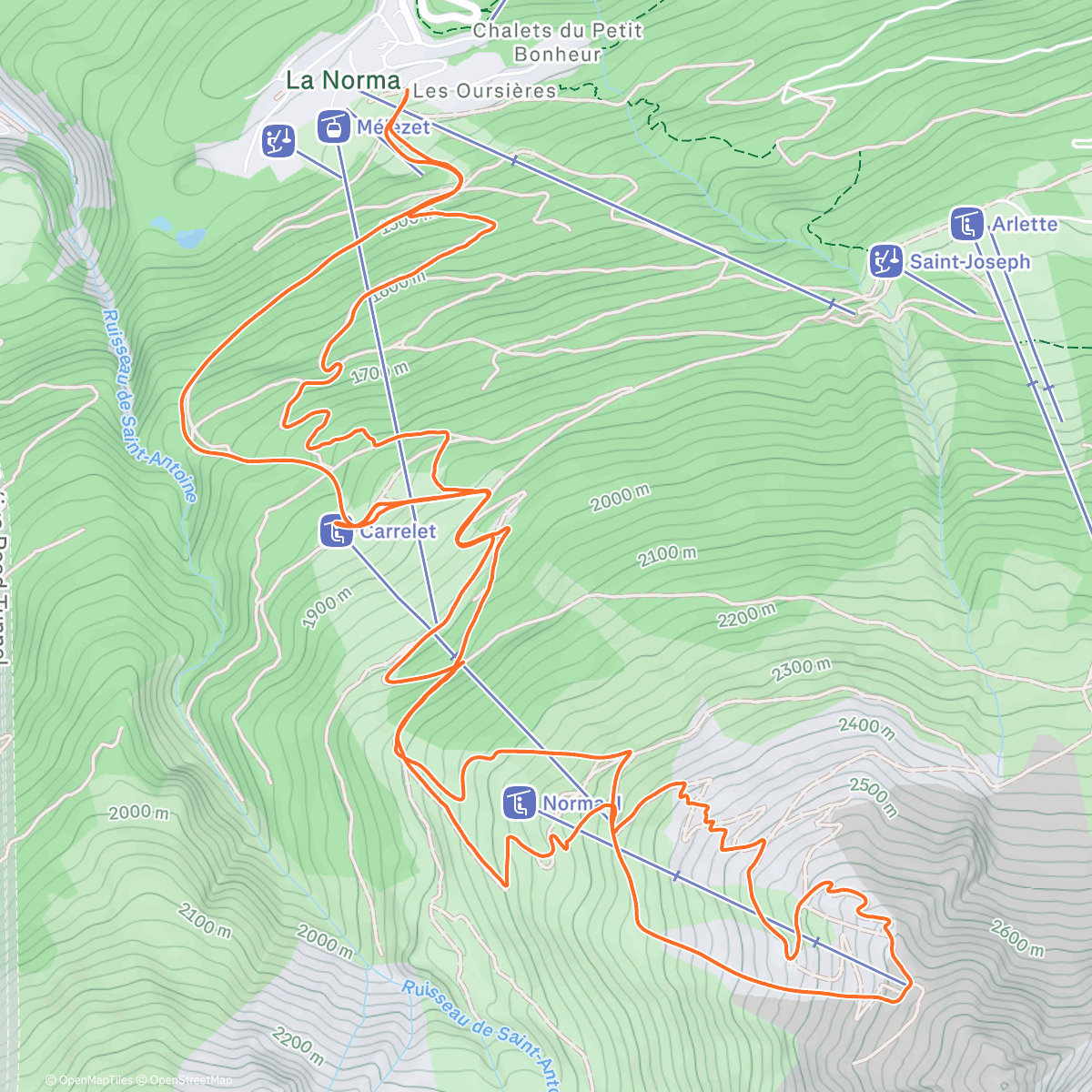 Map of the activity, Skimo la Norma sur piste