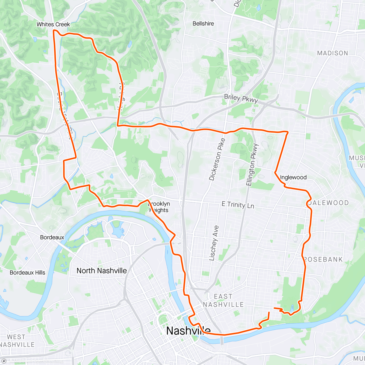 Map of the activity, Tuesday night ride!