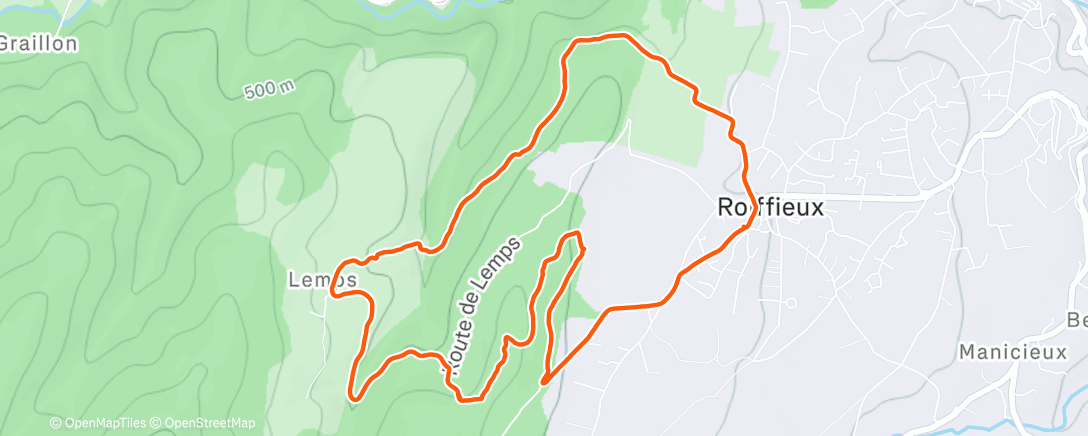 Map of the activity, Roiffieux Run