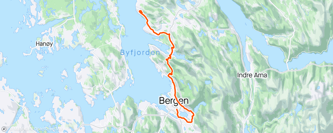 Map of the activity, Hjemtur langs Fjellsiden med noen kW- rykk