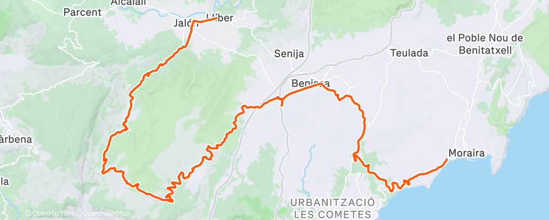 Map of the activity, Via de Bernia naar Moraira om te lunchen met Robert 🤩