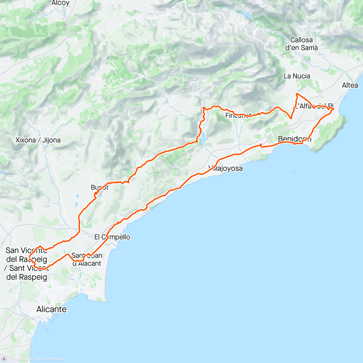 Map of the activity, Sanvi,Muxamiel,Busot,Aigues ,Orxeta,Alto Finestrat,La Nucia,Albir,Benidorm,Vilajoyosa, Campello,San Juan,San Vicente