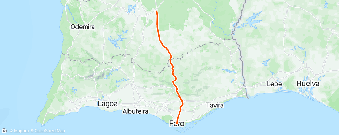 Map of the activity, Portugal N2 Day 7 - 491 miles to Faro the hard way