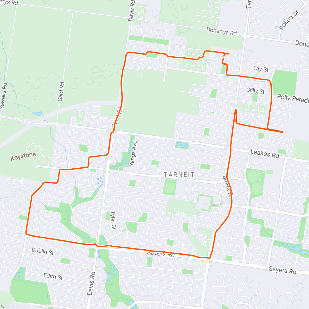 Map of the activity, Tarneit Road Roaming Run
