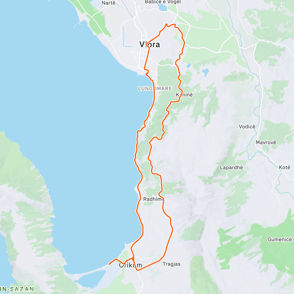 Map of the activity, Day 1 Vlora by Pass