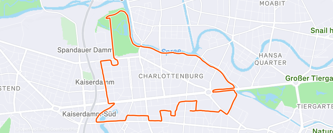 Map of the activity, 72min easy run