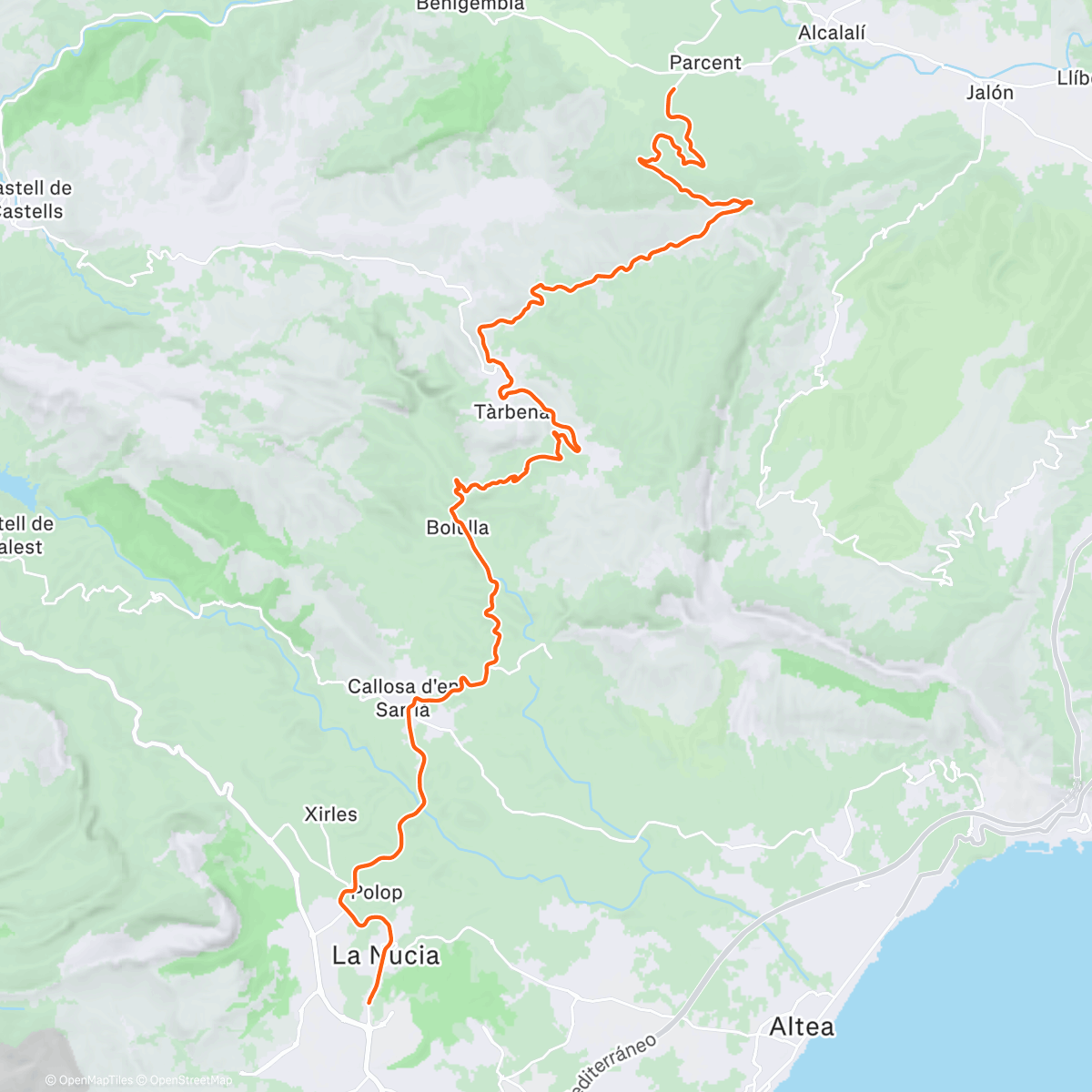 Map of the activity, ROUVY - La Nucia to Coll de Rates | Spain