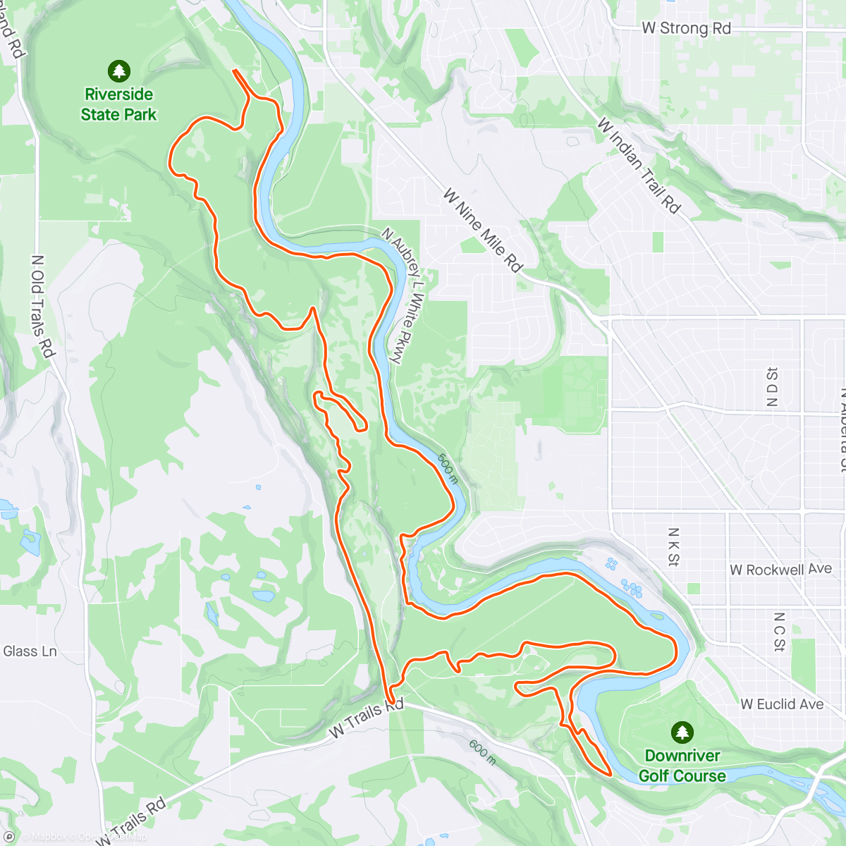 Map of the activity, Spokane River Run 25k ⛅