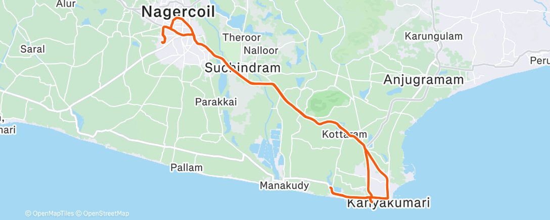 Map of the activity, Kanyakumari Ride