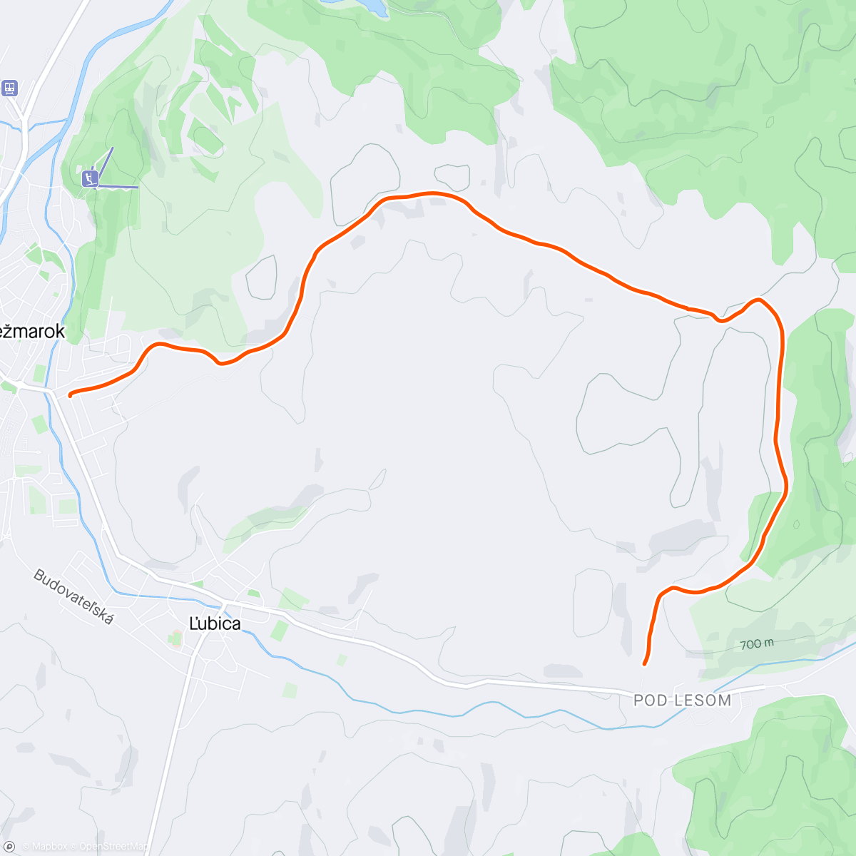 Map of the activity, Turá číslo 5, dĺžka 9 km, Zaľúbica - Pod Lesom smer Lent, Ľubický chotár a koniec v Kežmarku
Celkom za jarnú časť 53km.
