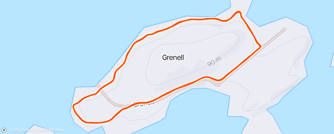 Map of the activity, Jog around Grenell Island (2 laps)