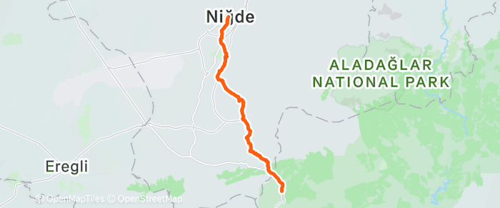 Route map of Pozantı to Niğde