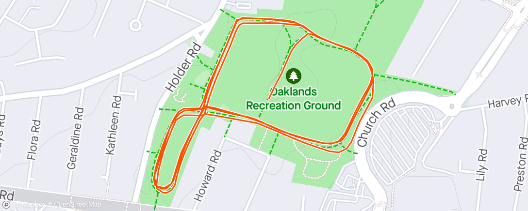 Map of the activity, Oaklands parkrun.