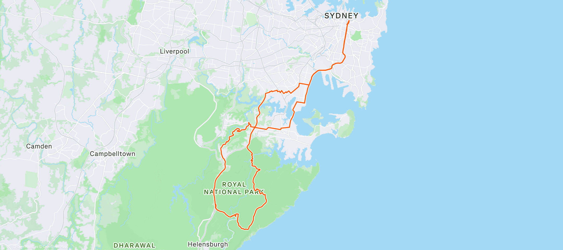 ロードサイン　バイクルート Royal National Park Loop (Long) | Stravaでの68.3 mi サイクリングルート