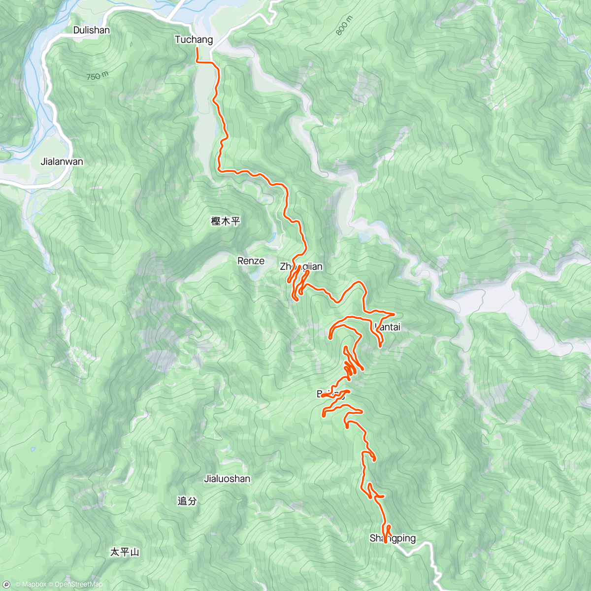 Mapa da atividade, Taipingshan Climb