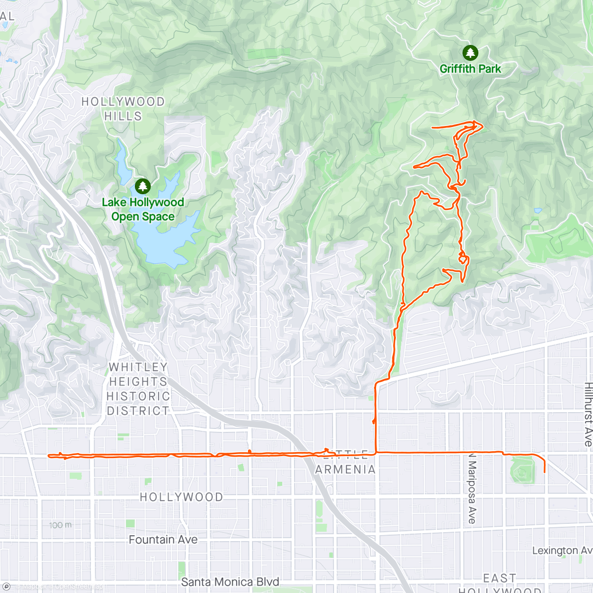 Map of the activity, Hollywood Blvd & Griffith Observatory