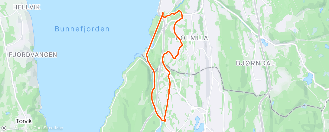 Map of the activity, Flott kveldstur med Bjørn Ole 👍🏼 Glemte å start klokka, og mangler 2 km…Jobben må gjøres 👊