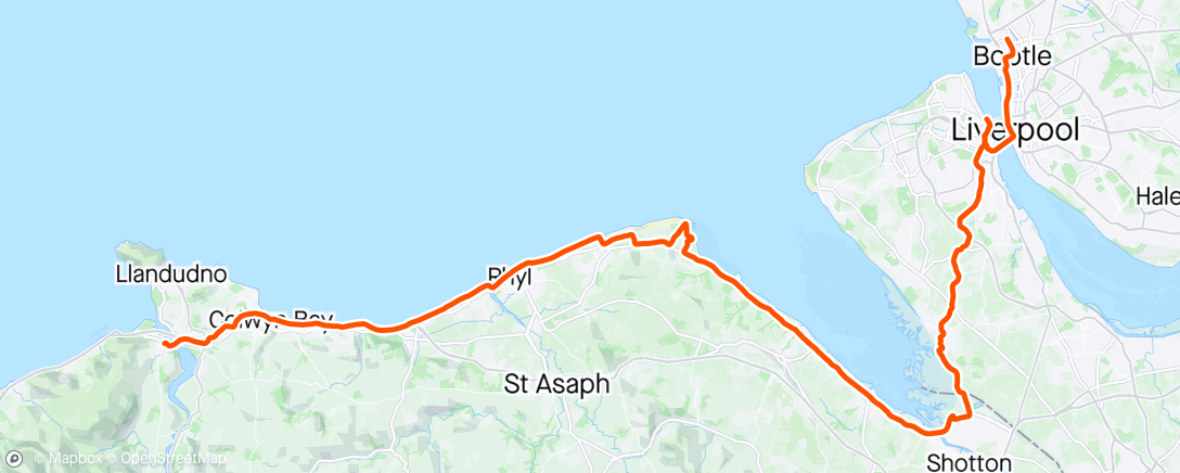 Map of the activity, First 100k of the year, Conwy to Liverpool.