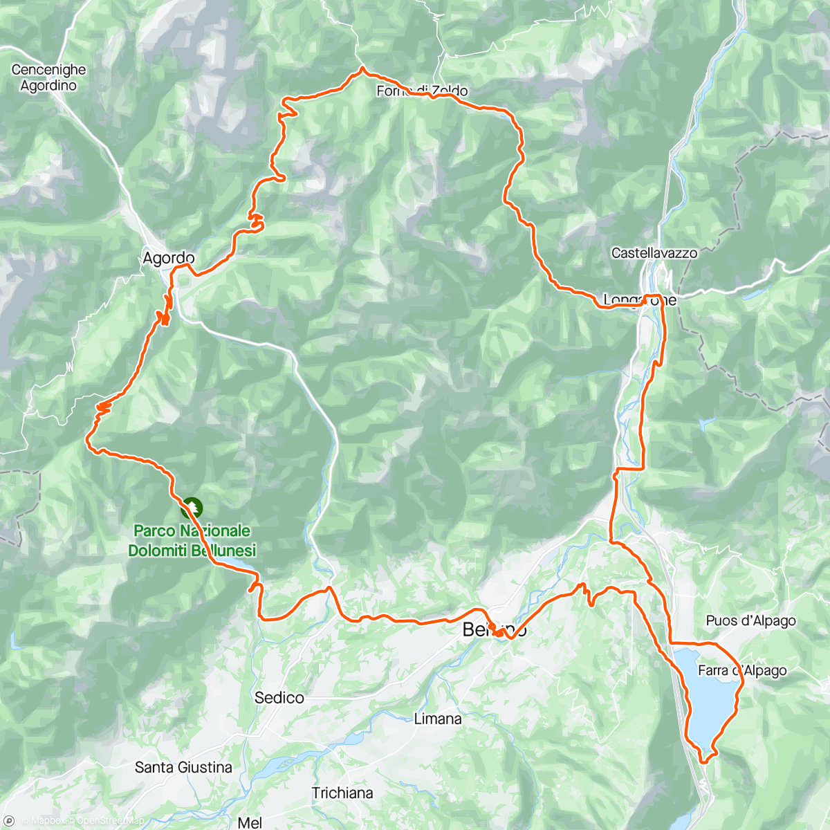 活动地图，Giro - Etapa # 20 Farra d'Alpago a Dolomiti Belluni