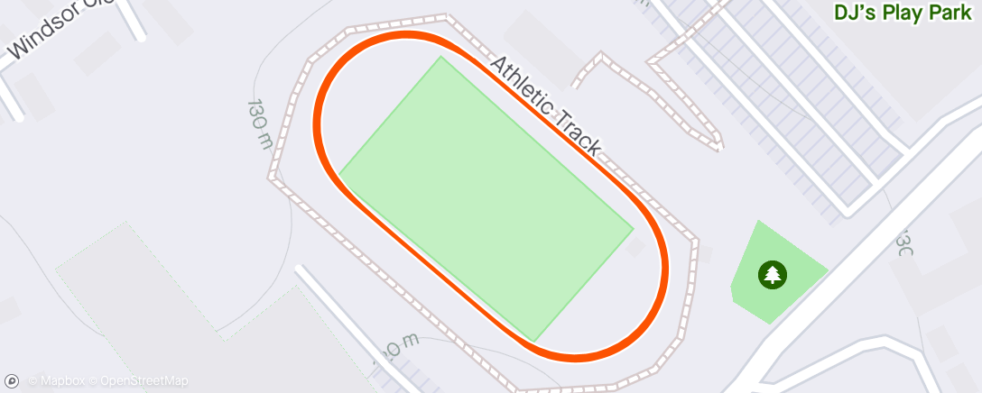 Map of the activity, 10 * 400 @ 5k or faster, couple easy to start with