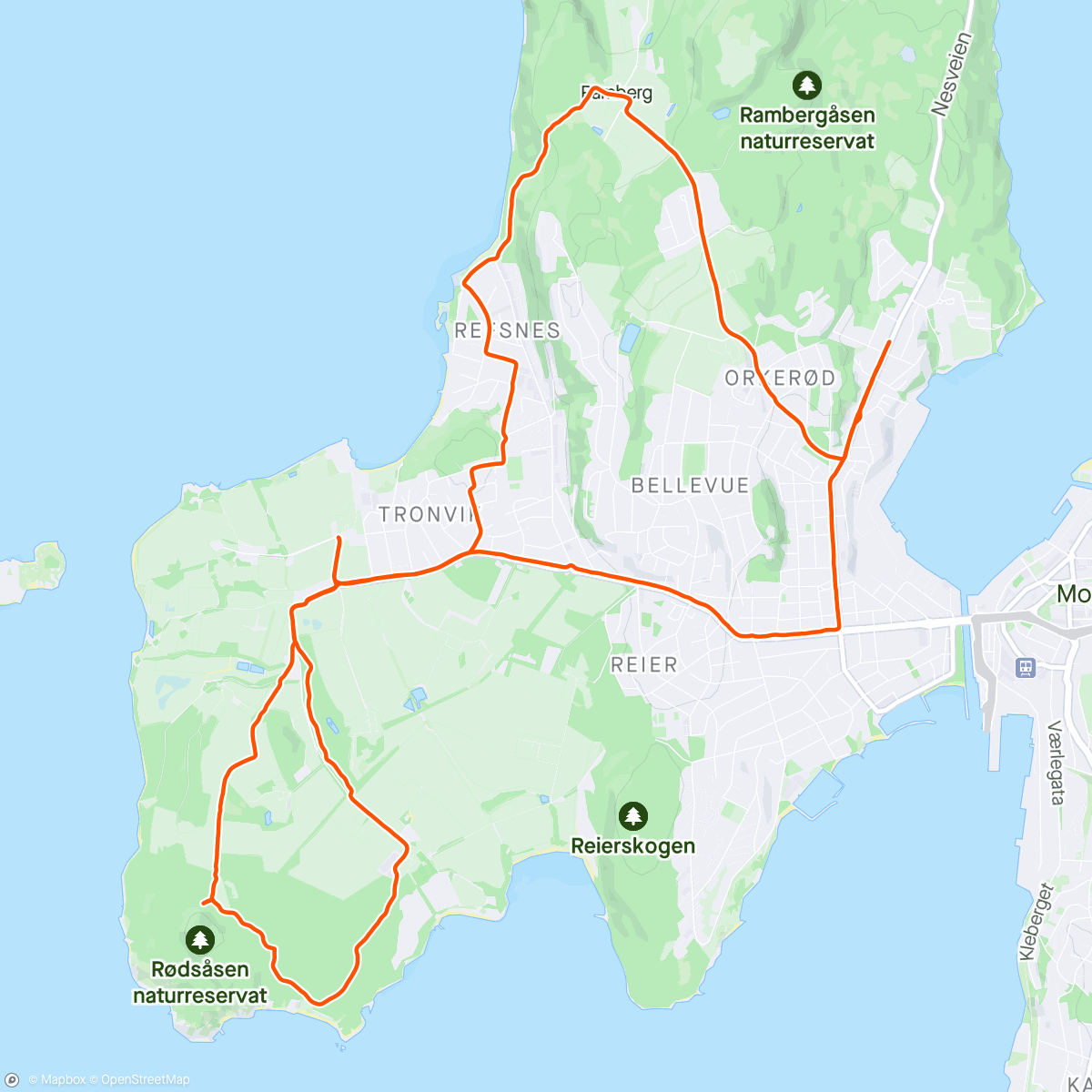 Map of the activity, Asfalt-grus-sti-trail’ish - Jeløya edition