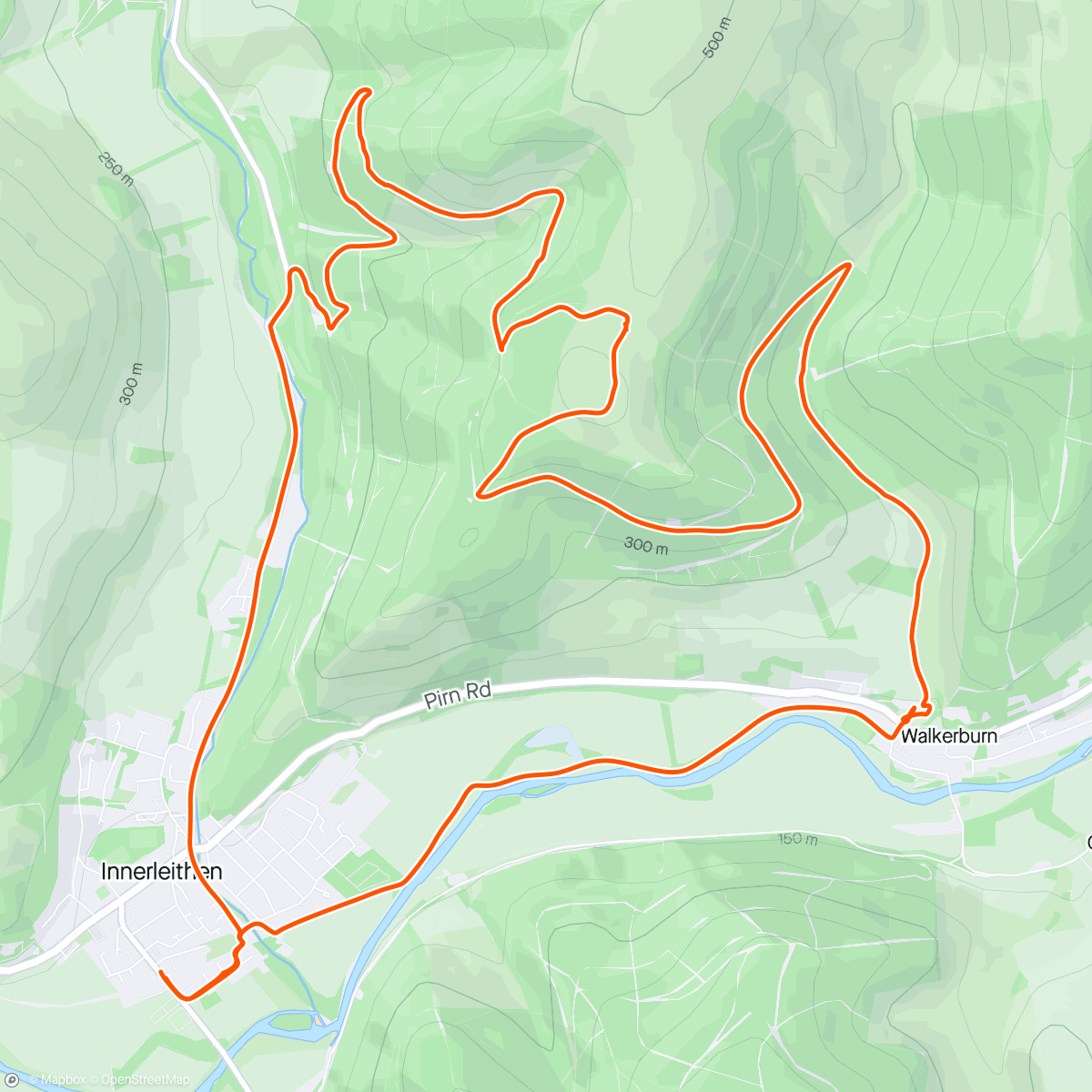 Map of the activity, Innerleithen, Kirriemuir Law Reservoir, Walkerburn loop with Carrie. Quite a climb!