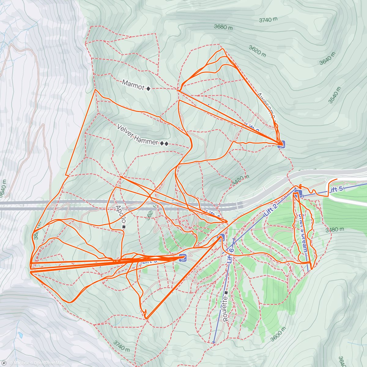 Map of the activity, Fresh Tracks ALL DAY at Loveland with Bruce and Tyler