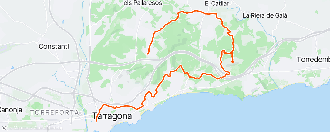 Map of the activity, recorrido de Tarragona a El Catllar