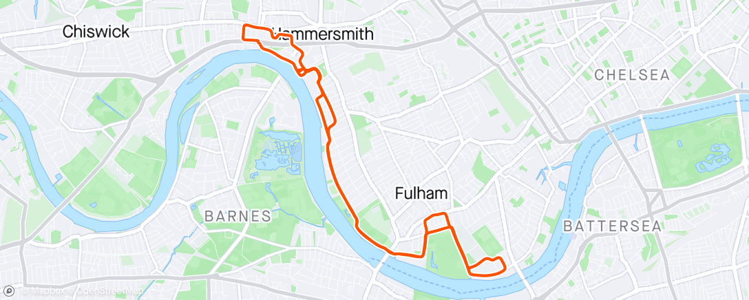 Map of the activity, Lunch Cycle: Hurlingham and back, plus a bit of King Street, Hammersmith