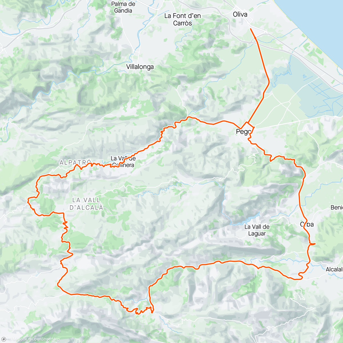 Map of the activity, Salida desde Oliva  y subiendo el puerto de la Vall de Gallinera, y el puerto de Tollos, con Rafa Torres y Jose Izquierdo 💪💪💪💪👏👏👏👏