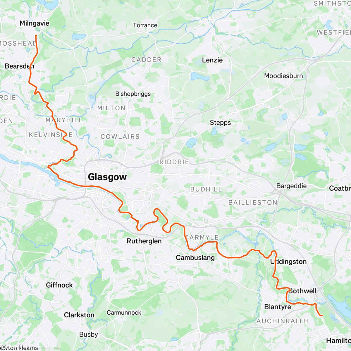 Map of the activity, Run Britannia 🇬🇧 Day 24: Strathclyde Park to Milngavie