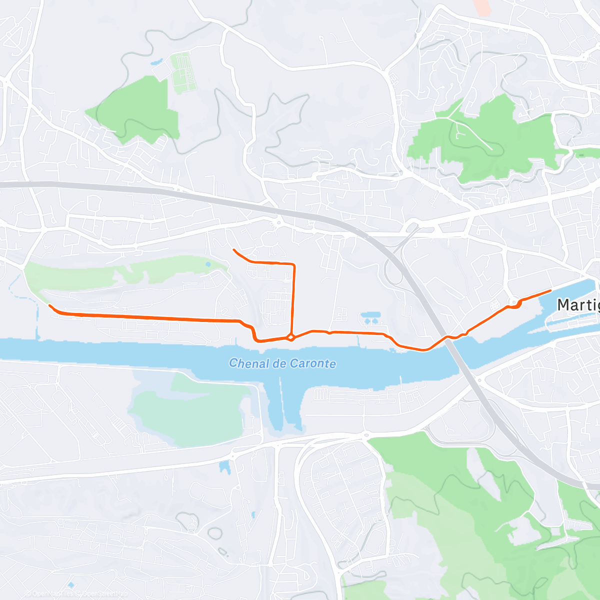 Map of the activity, 4*(1' @ 3'05" - 2' @ 3'33 - 5' @ 3'57) R=5'