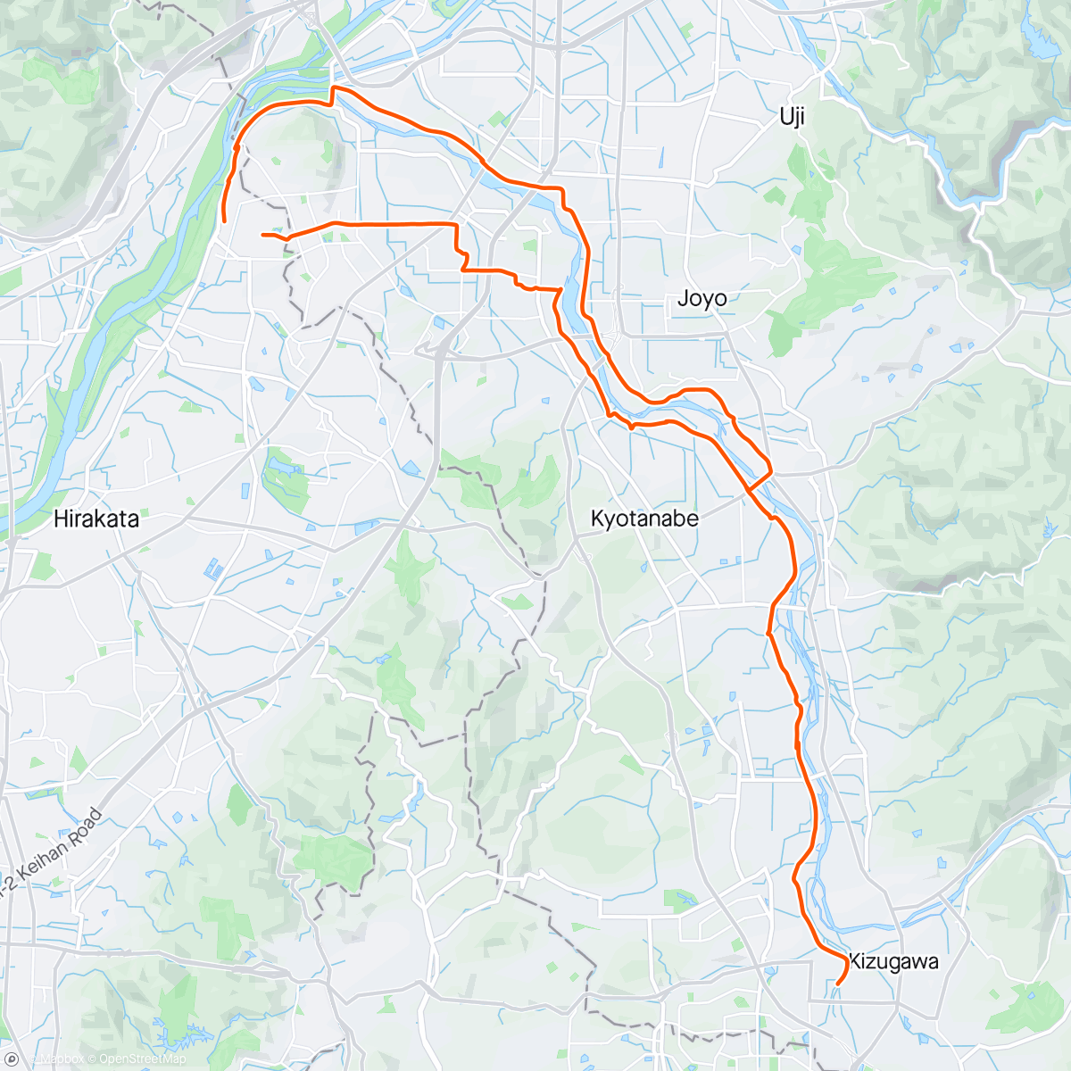 Map of the activity, 木津川右岸、木津川CR（ふれあい広場折返）、Roadie’s Cafe