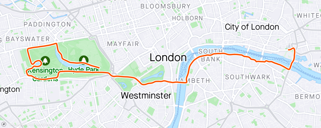 Map of the activity, ☁️ Tower of London, Hyde Park, Piccadilly 14km
