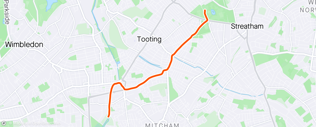 Map of the activity, Jog back from Tooting plus top up to 60K for the week ✅