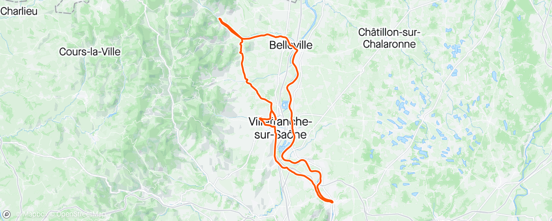 Map of the activity, Boucle -> Villefranche - Beaujeu - Belleville - Neuville