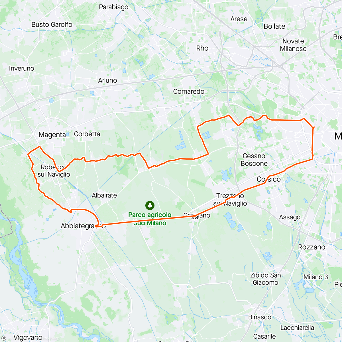 Map of the activity, Sunday Green Ride