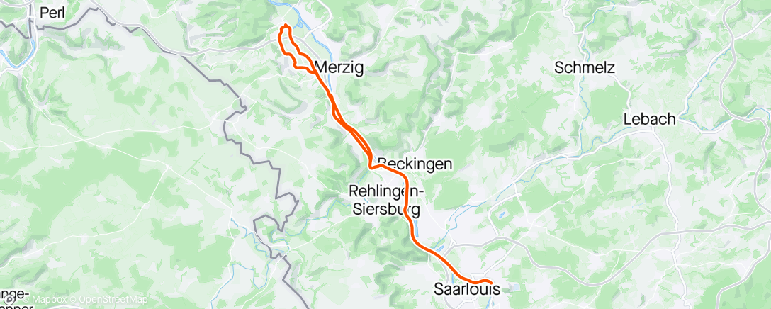 Map of the activity, Saarradweg bis Bous und zurück und 2. HZ IN Schwemlingen geguckt