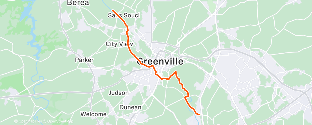 Map of the activity, Swamp rabbit long run workout