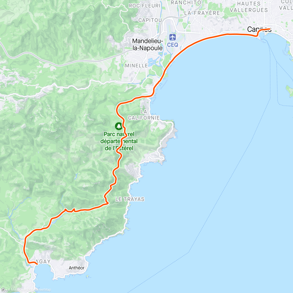 Map of the activity, Agay to Cannes