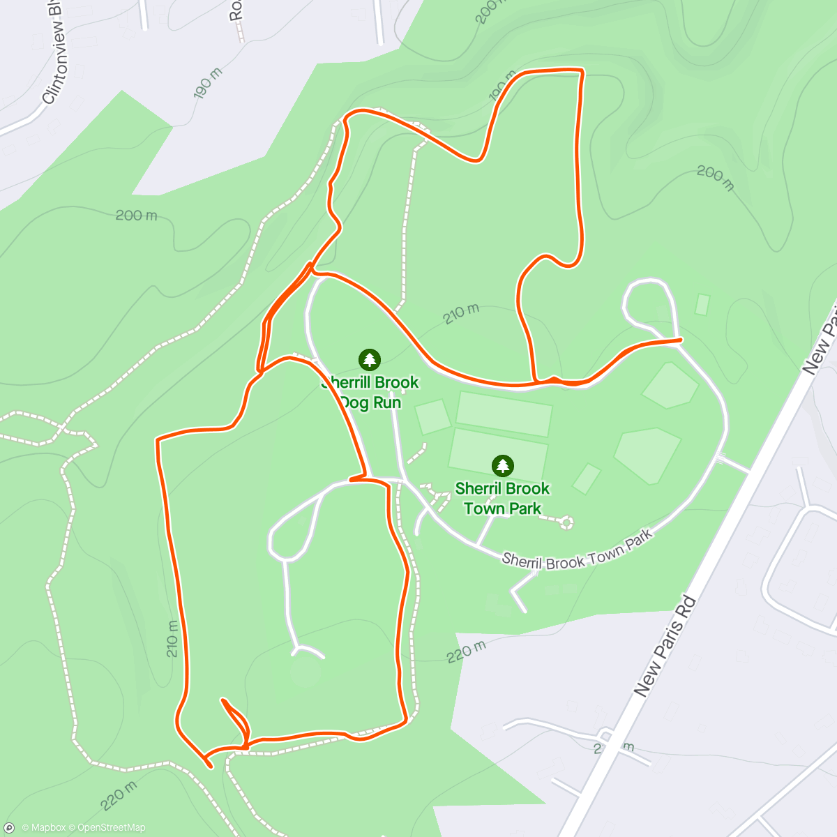 Map of the activity, Morning Hike thru New Hartford Town Park
